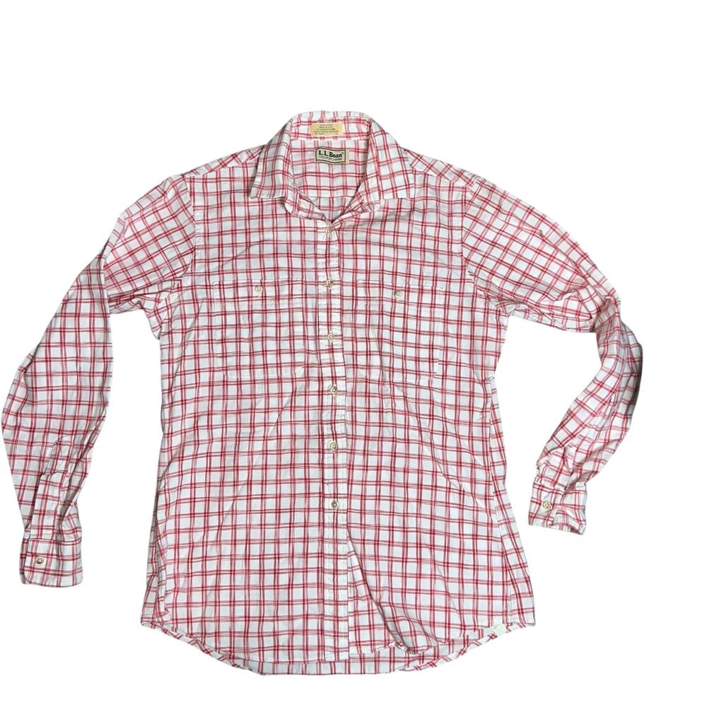 Vintage L.L bean red white plaid check single stitch  button down boys shirt 10